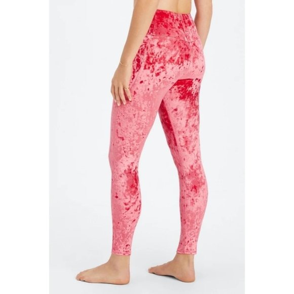 Fabletics Leggings Crossover Crushed Velour Red High Rise Women XXS Athleisure - Picture 3 of 11